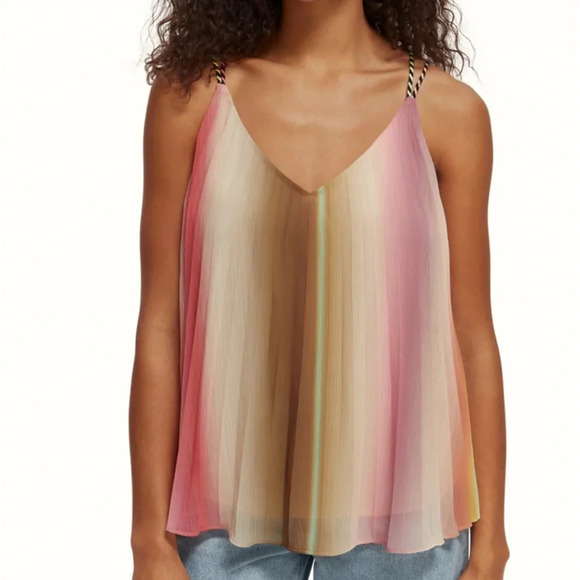 Scotch & Soda Tops - Scotch & Soda Pleated Rainbow V Neck Tank Size 40 LARGE